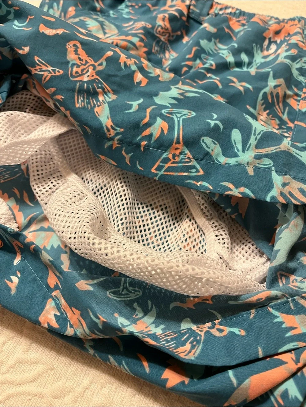 Columbia Teal Swim Shorts with Coral Leaf Print